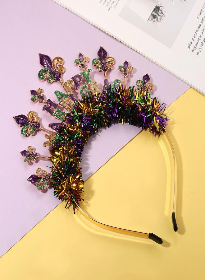 BVGA Mardi Gras Headband for Women Metal Tinsel Wrapped Glitter Mask Fleur De Lis Headpiece Carnival Party Accessories Gifts (Fleur De Lis 2) - Image 5